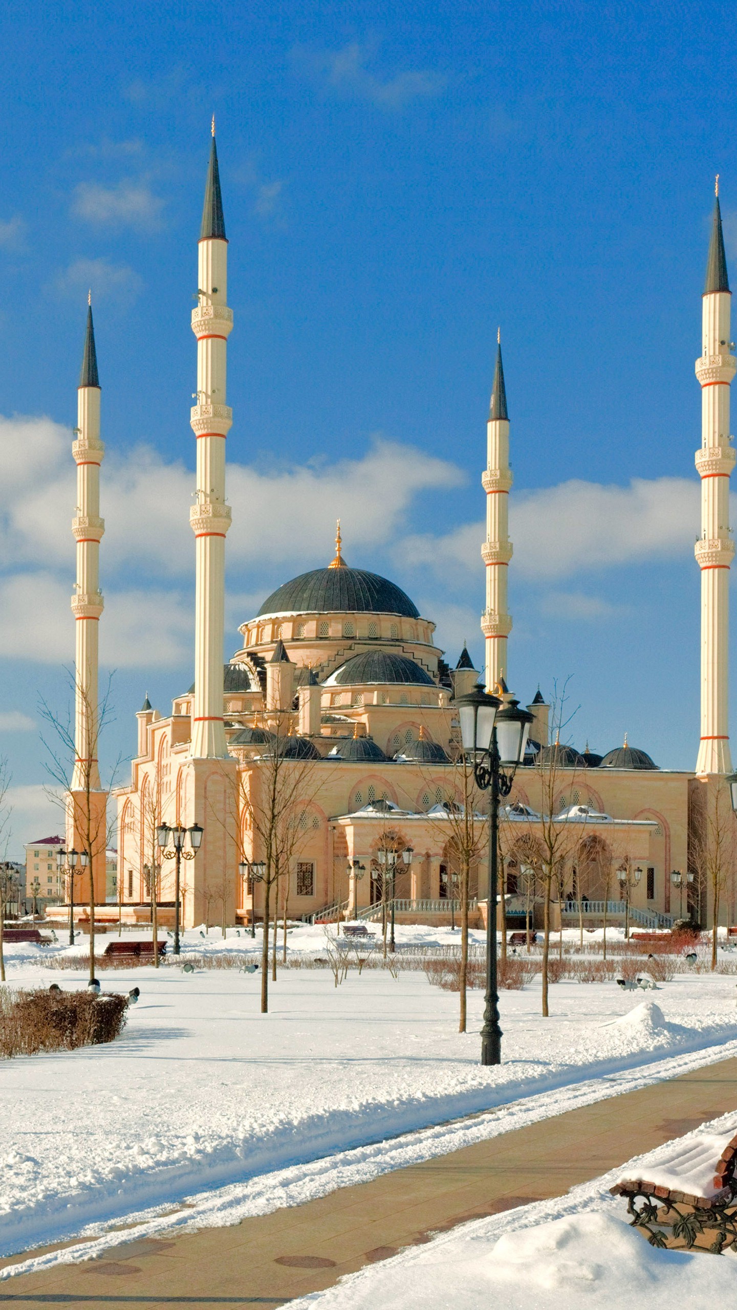 Обои чечня, мечеть, снег, минарет на телефон скачать бесплатно