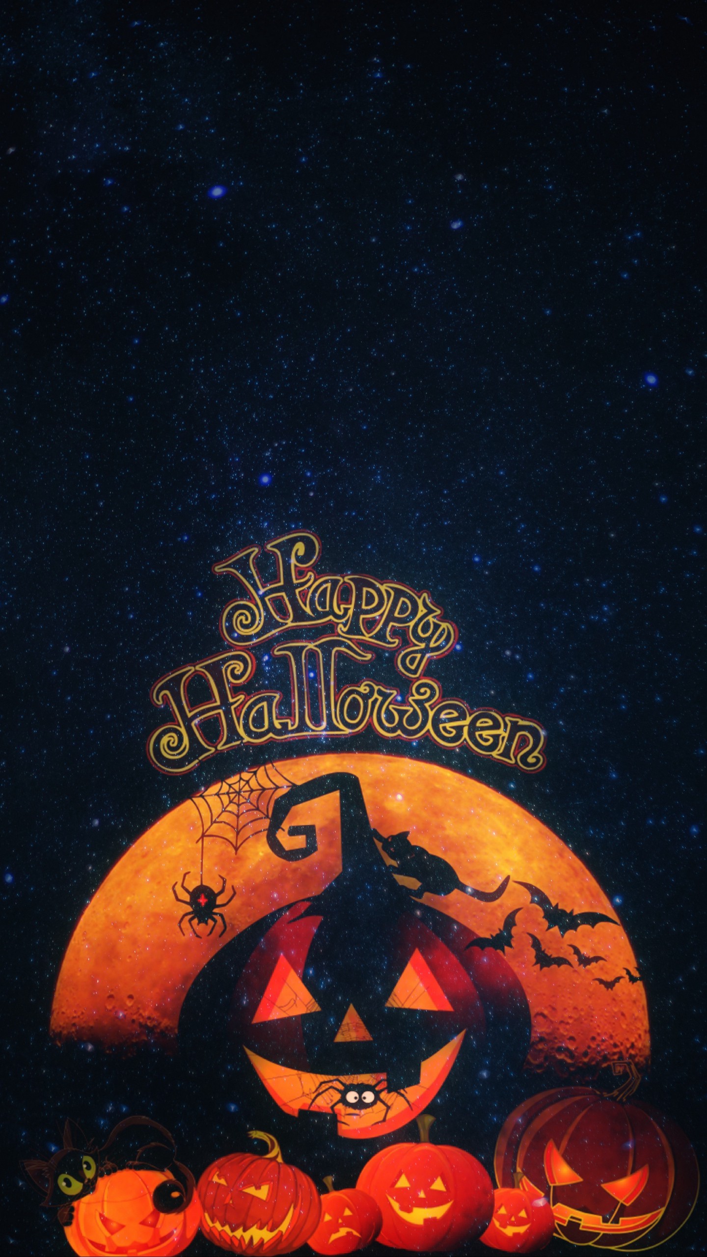 Обои хэллоуин, тыквы, осень, кот, праздник на телефон скачать бесплатно