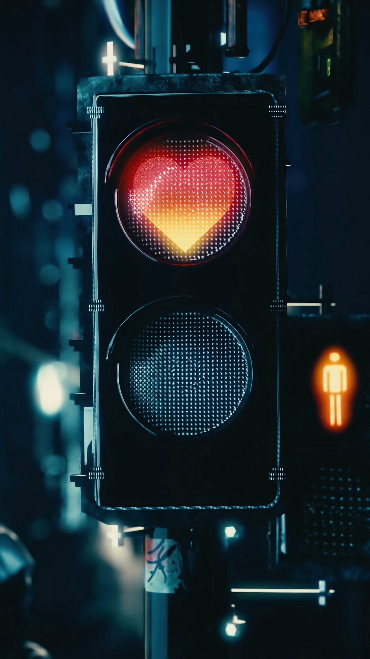 Обои светофор, сердце, сигнал, красный, любовь на телефон скачать бесплатно