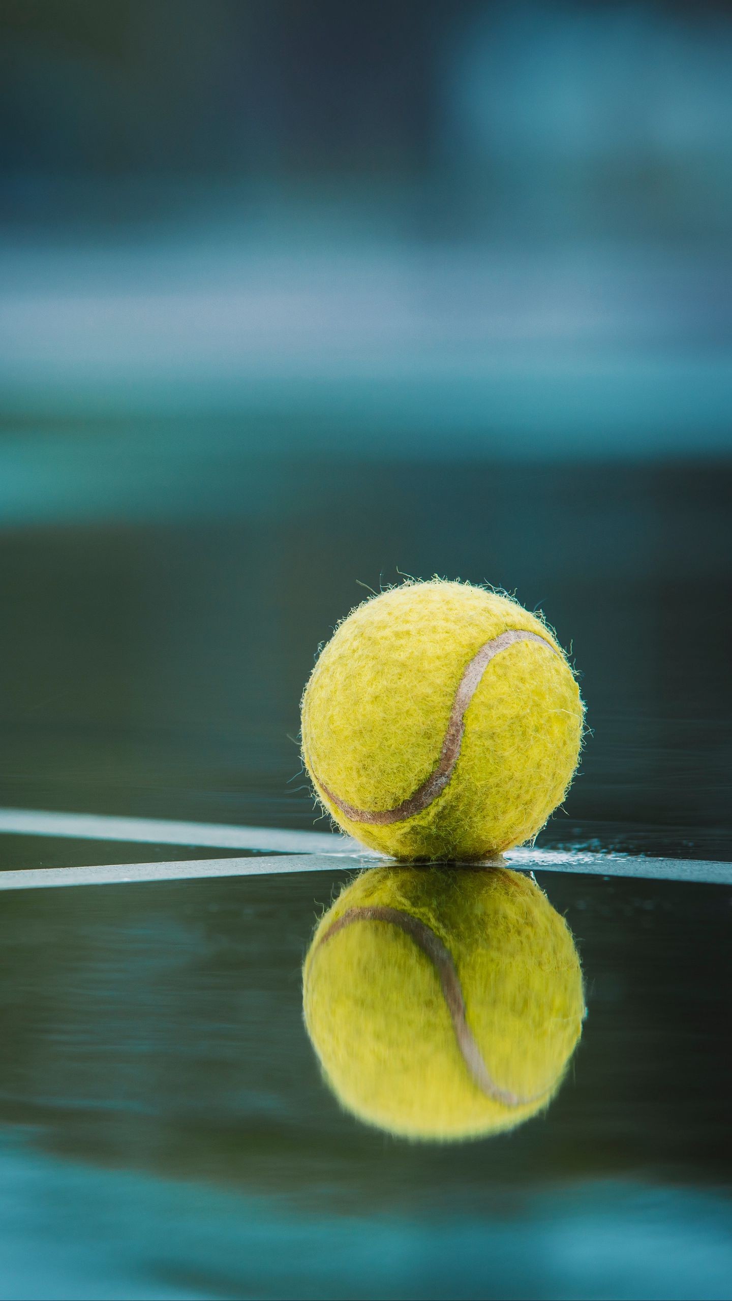 Обои мяч, теннис, корт, отражение, линии, разметка на телефон скачать бесплатно